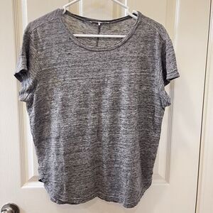 FRAME Classic Crewneck 100% Linen Tee Shirt Top Gris Gray Women's Size Large